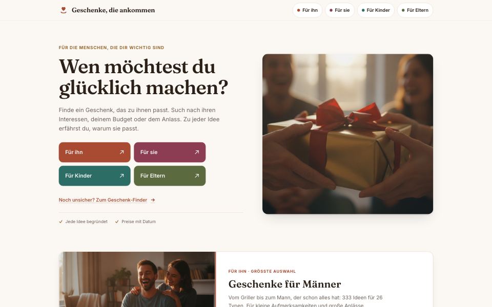 Startseite von geschenkideen.io