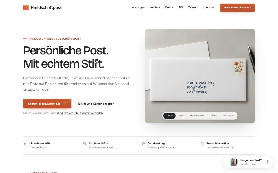 Startseite von handschriftpost.de