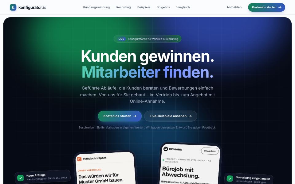 Startseite von konfigurator.io