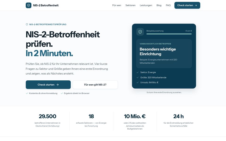 Startseite von nis2-betroffenheit.de
