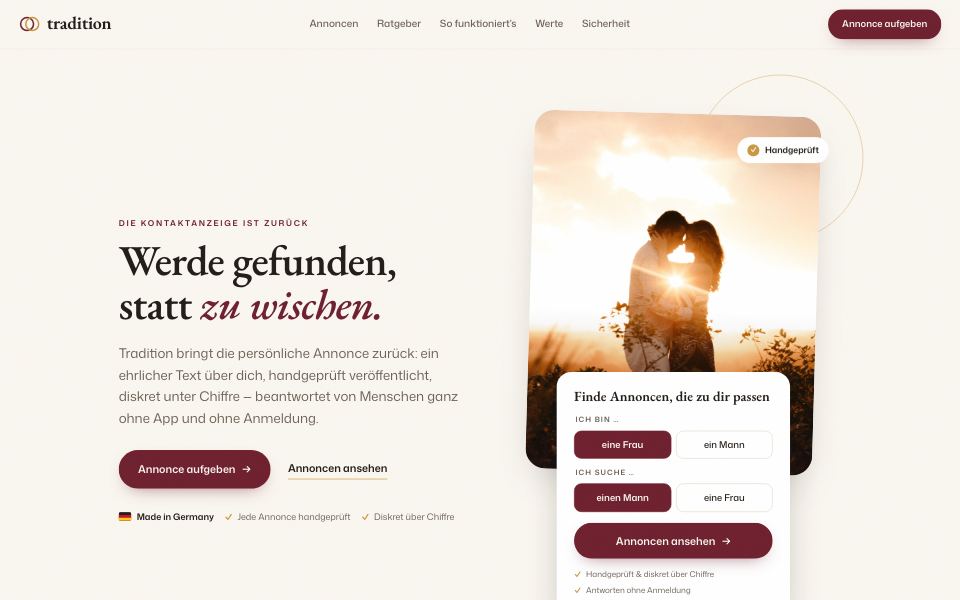 Startseite von tradition.app